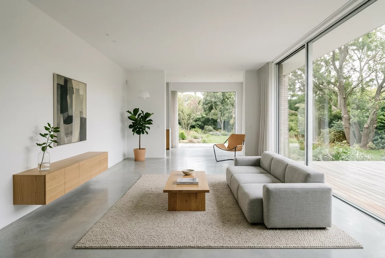 Minimalist furniture arrangement in a spacious room